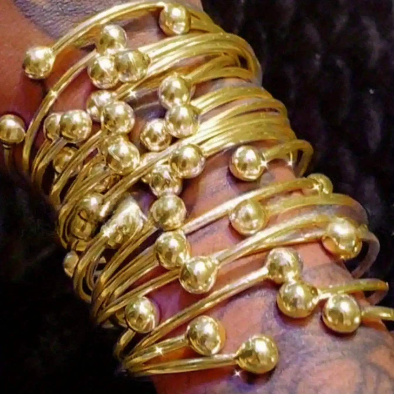

Retro Boho Thick West Golden Bangles 10mm Ball Bangles Boho Stacking Bangles Handmade Bangles For Women Daily Holiday Jewelry Gifts For Her