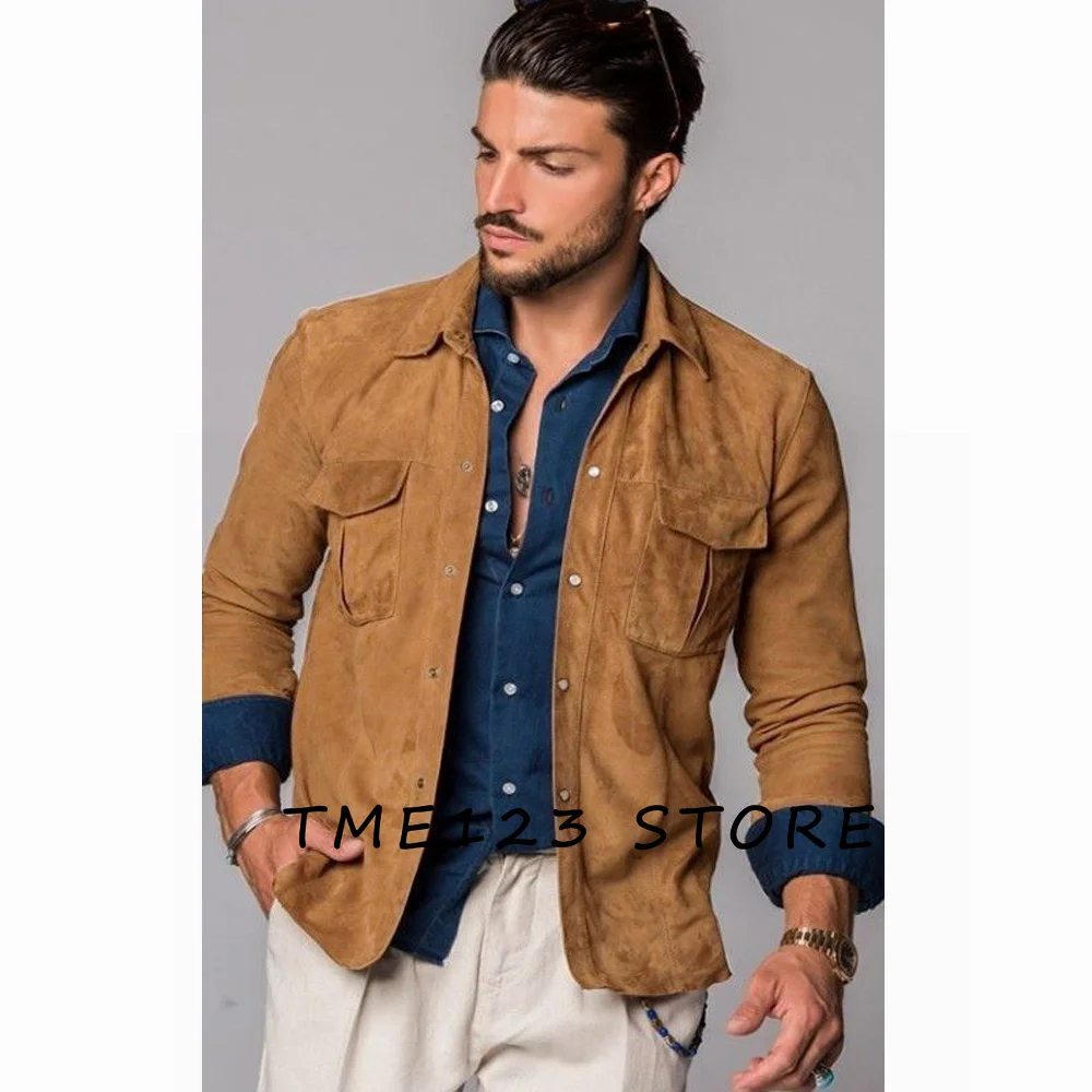 Men's Suede Single-breasted Casual Hip-hop Street Style Autumn and Winter Jacket Outdoor Camping Techwear Vintage Jumper Karting