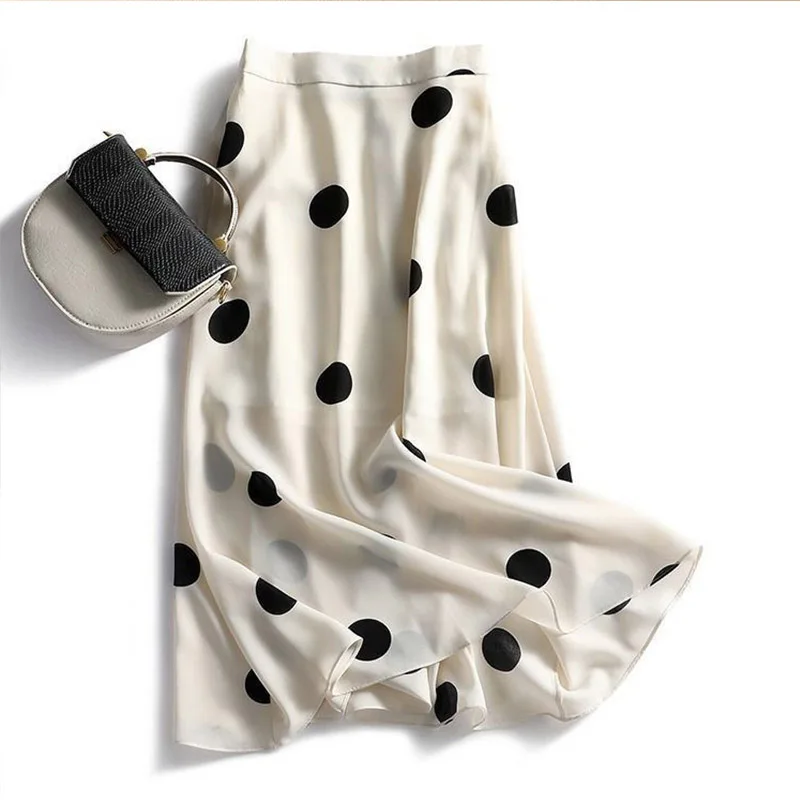 

Ele Шикарная шифоновая юбка-миди, летняя повседневная универсальная утягивающая юбка трапециевидной формы с завязками на талии в горошек, модная юбка для поездок на работу