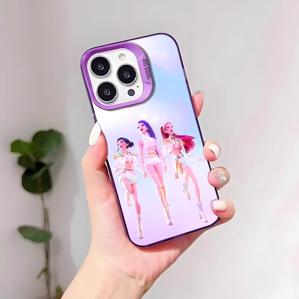 Filme kpop d-demon caçadores caso de telefone para iphone 17 16 15 14 13 12 11 pro max plus mini imd cor prata escudo