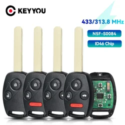 KEYYOU 2/3 Button Remote Key N5F-S0084 ID46 Chip Fob For Honda Accord Element Pilot CR-V HR-V Fit City Jazz Odyssey 313.8/433MHz