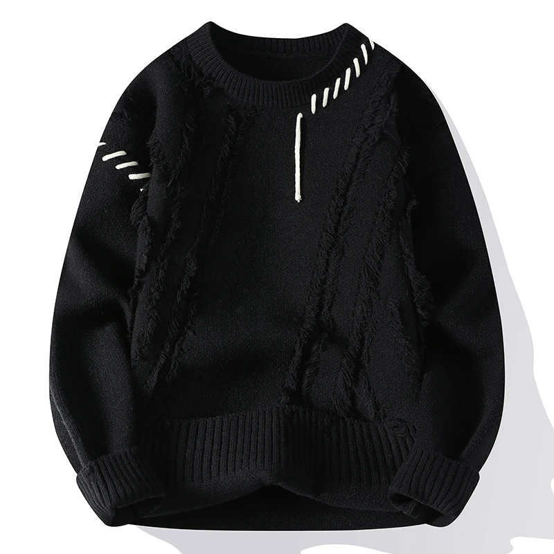 2024 Top Designer Mens Fashion Ripped Hole Sweater Korean High End Luxury Cashmere Winter Sweaters Men Soft Warm Autumn Pullover