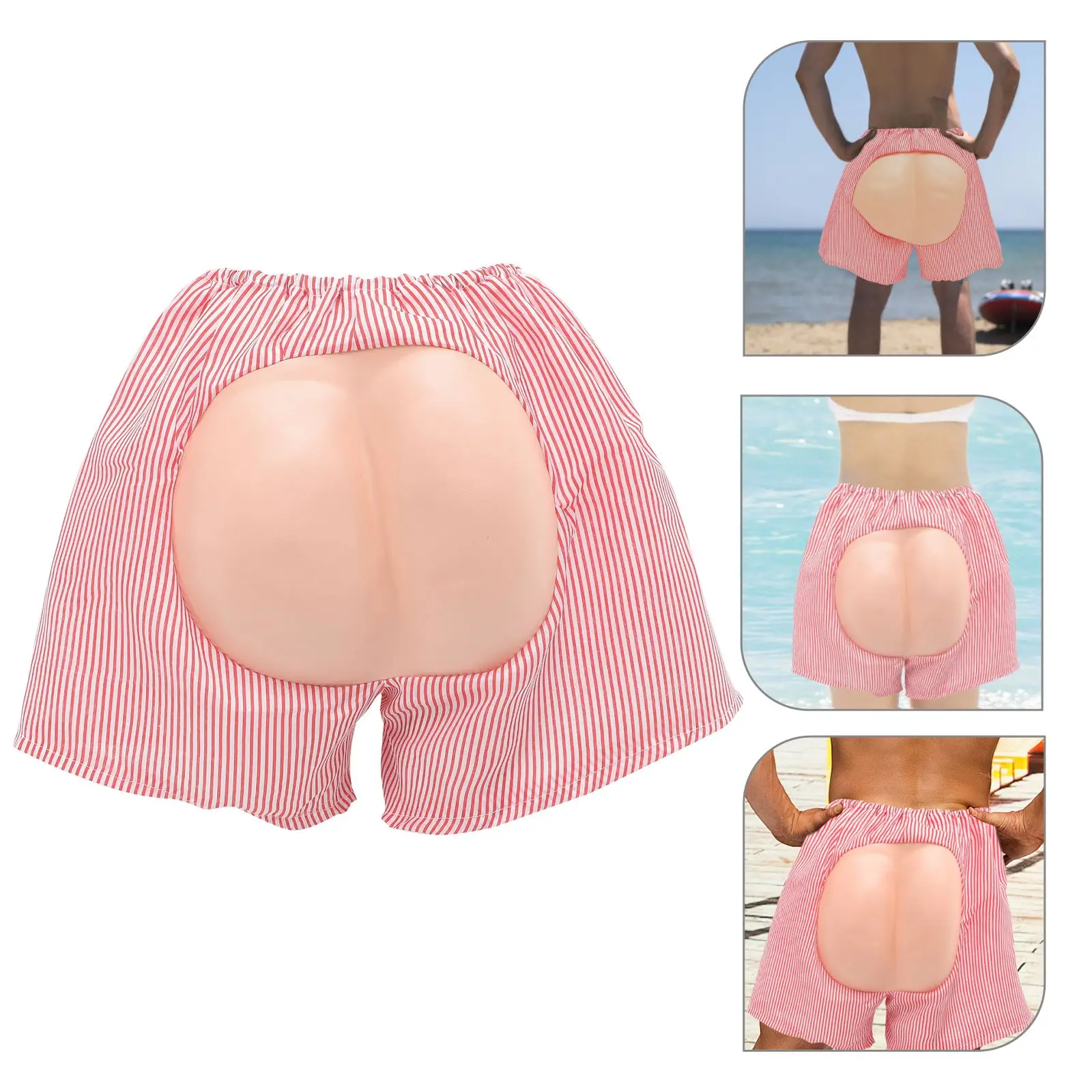 Adult Hilarious Mooning Shorts Pants Print Pattern EVA Butt Costume Bottoms for Costume Party (Red White Strip)