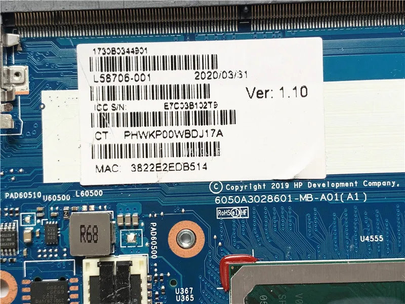 100% trabalhando L58706-001 L58706-601 6050a3028601 para hp probook 640 g5 usado placa-mãe com i5-8265U cpu gm uma