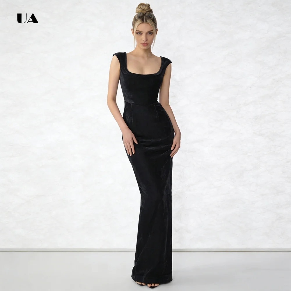 

ULBYANRY Elegant Sheath Prom Dress with Square Collar, Velvet Customized Evening Dresses for Women, Solid Sleeveless Party Gown