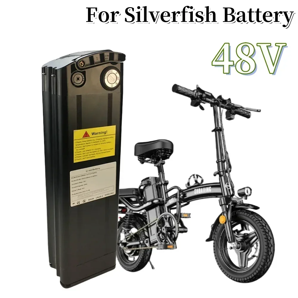 Batterie lithium-ion avec boîtier en aluminium, style poisson argenté, serrure antivol, 30000mAh, 48V, 18650, 30Ah