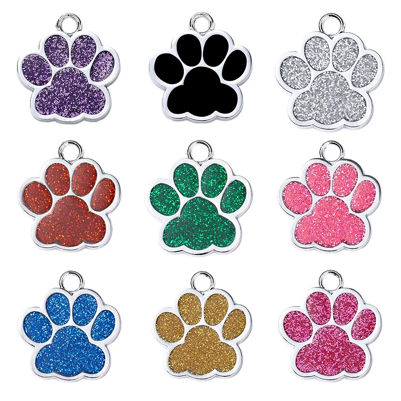 Wholesale 10Pcs Paw Blank Decoration Color Dog Pet Id Tags Anti-loss Plate Alloy Lable Keryrings Accessories