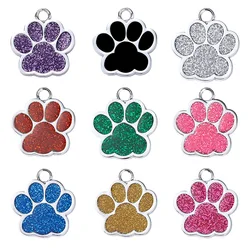 Wholesale 10Pcs Paw Blank Decoration Color Dog Pet Id Tags Anti-loss Plate Alloy Lable Keryrings Accessories