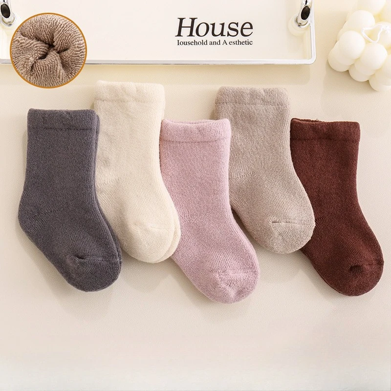 

Thickened Terry Loop Baby Socks for Winter Warm Cotton Crew Socks with Non-Binding Cuff Soft Unisex Infant Toddler Socks (0-24M)