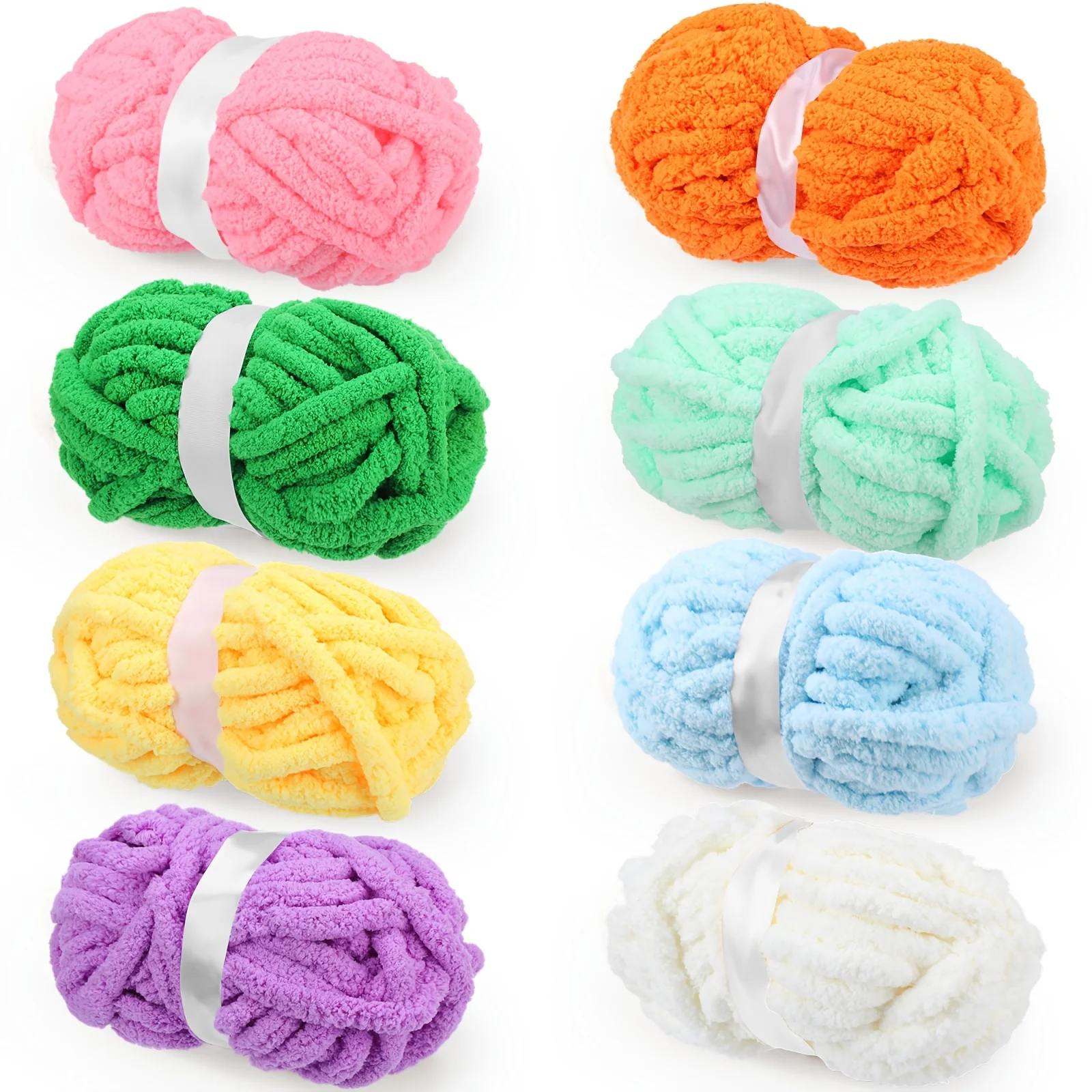 

8pcs Jumbo Big Chunky Yarn for Hand Knitting Crocheting #10 Chenille Blanket Yarn 8.8oz Bulky Soft Thick Fluffy Plush for Knitting Blanket DIY Crafts 28.5 Yards Each(Pastel Candy)