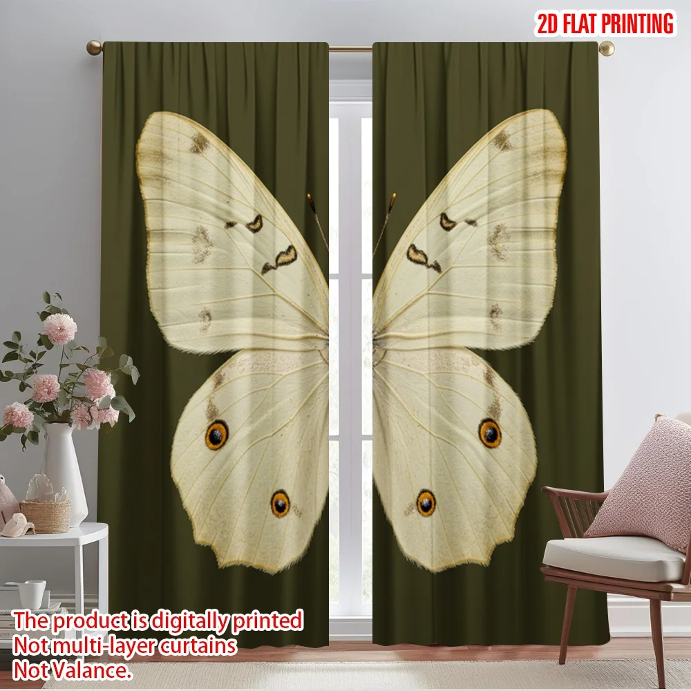 

2pcs 2D flat printing Window Treatment Curtains Ivory Morpho Butterfly Wings 100% Polyester Without Electricity Family Party for