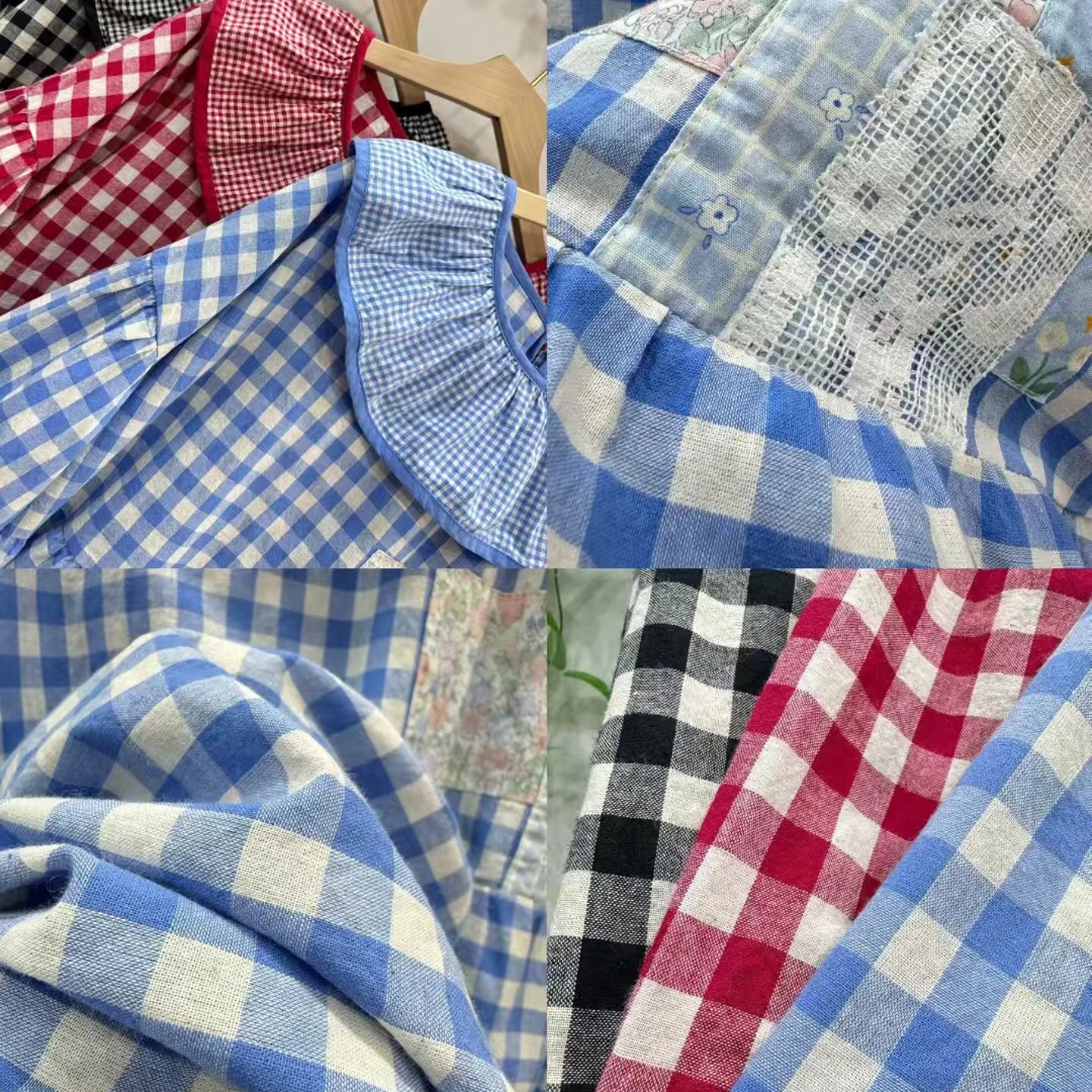 Colletto per bambola da ragazza carina lungo Sve irt Top da donna in cotone casual con vestibilità ampia scozzese floreale vintage giapponese