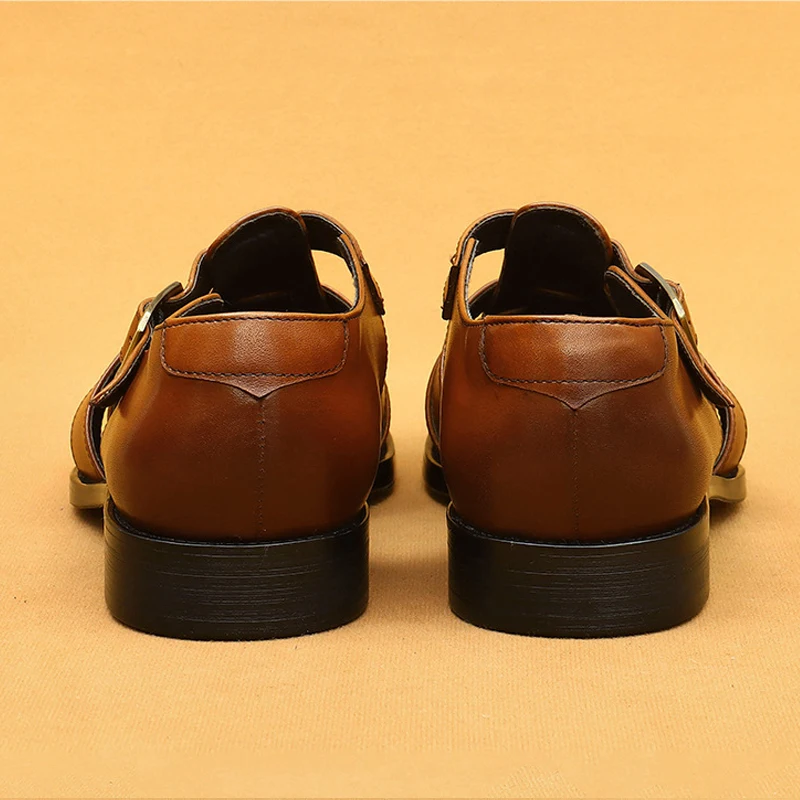 Retro Roman Sandals. Summer Top Layer Cowhide Business Casual Shoes Wearing Sandals on the Outside Genuine Leather Derby Shoes