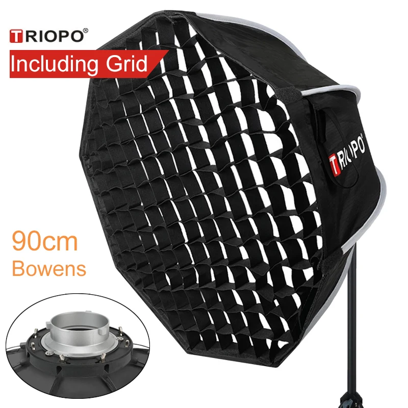 Triopo 90cm Foto Portabe Bowens Mount Softbox met Honingraatrooster K90 Octagon Paraplu Outdoor Soft Box voor Godox Jinbei Strobe