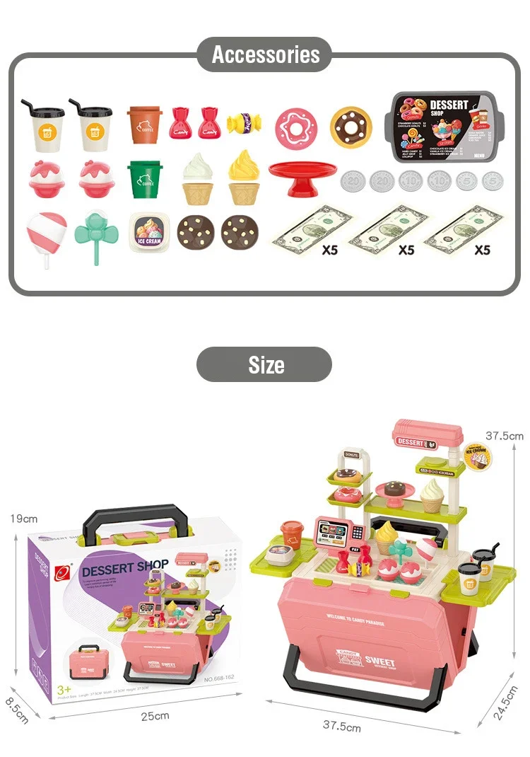 Kids Pretend Play Kitchen Toys Tableware Spray Barbecue Trolley  BBQ Candy Suitcase Role-Playing Toys Light Sound Simulate Set