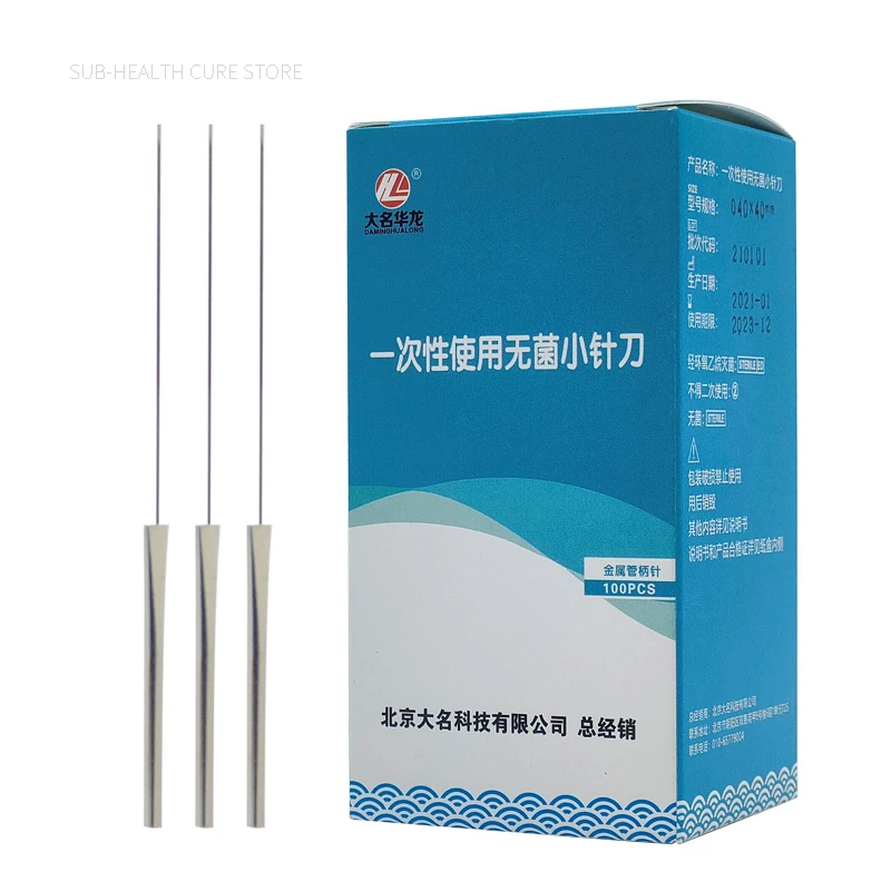 100 Sharp Tip Aluminium Handle Disposable Sterile Acupuncture Small Acupotome Needle Knife Blade Ultrafine Needle Acupotomology