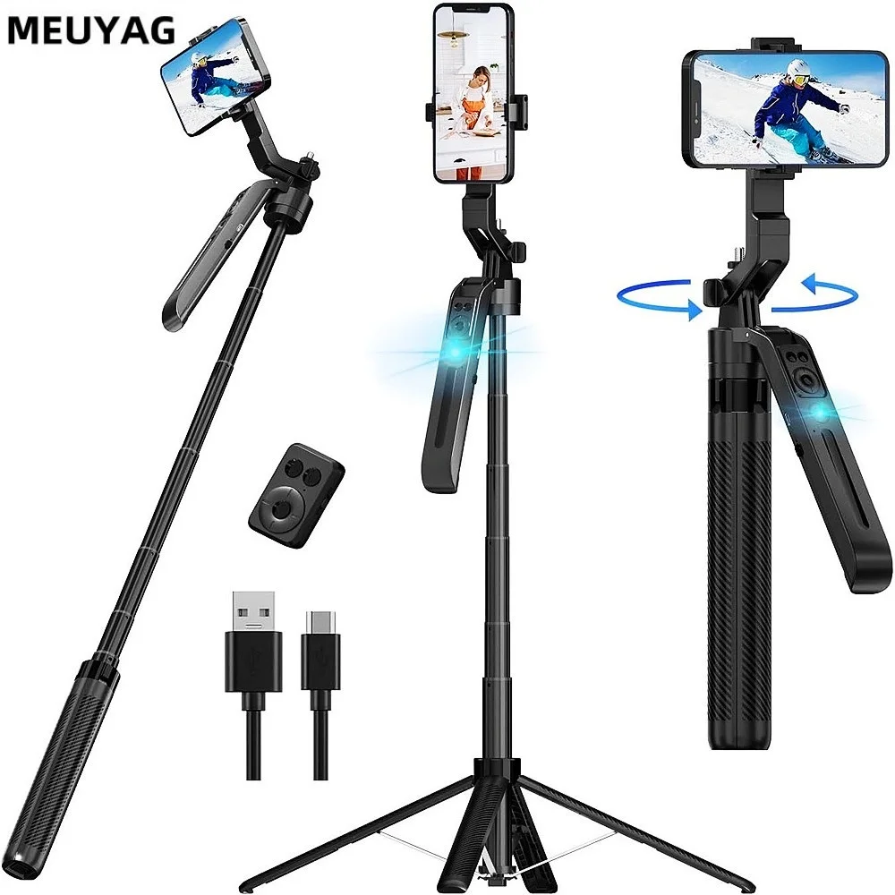

MEUYAG 2025 360 Rotation Following Shooting Mode Gimbal Stabilizer Selfie Stick Tripod For iPhone Smartphone Live Photography