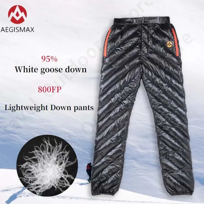 AEGISMAX Winter Outdoor Down Keep Warm Pants Thickening 800FP Camping Pants 95% White Goose Down Pants Waterproof UltraLight