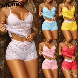 HICOSY Women’s Pajama Suit 2023 Fashion Stretch Satin Babydoll Lace Sexy Lingerie Bowknot Pyjamas Sleep Shorts Set Sleepwear New