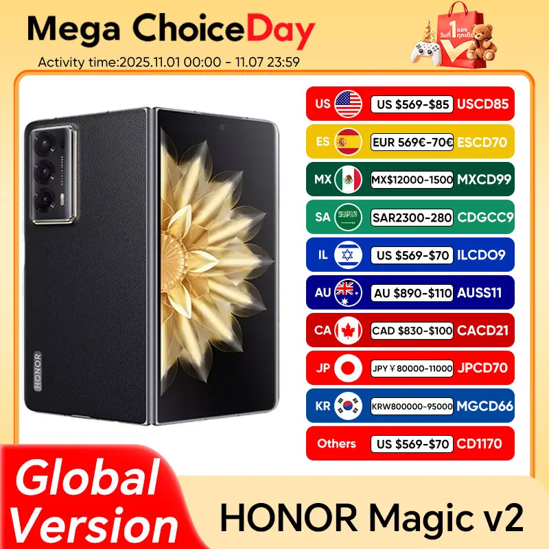 HONOR Magic V2 Versione globale Smartphone 5G Display OLED pieghevole da 7,92 pollici 120Hz 50MP Telecamere posteriori Snapdragon 8 Gen 2 5000mAh 66W