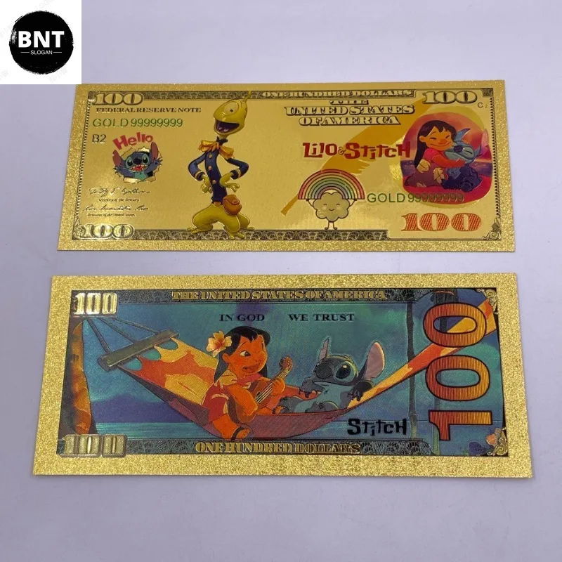 Disney Lilo & Stitch Cartoon Gold Foil Paper Decoration Anime Action Figure Toy Coin Q decorazione figurale regalo di compleanno per bambini