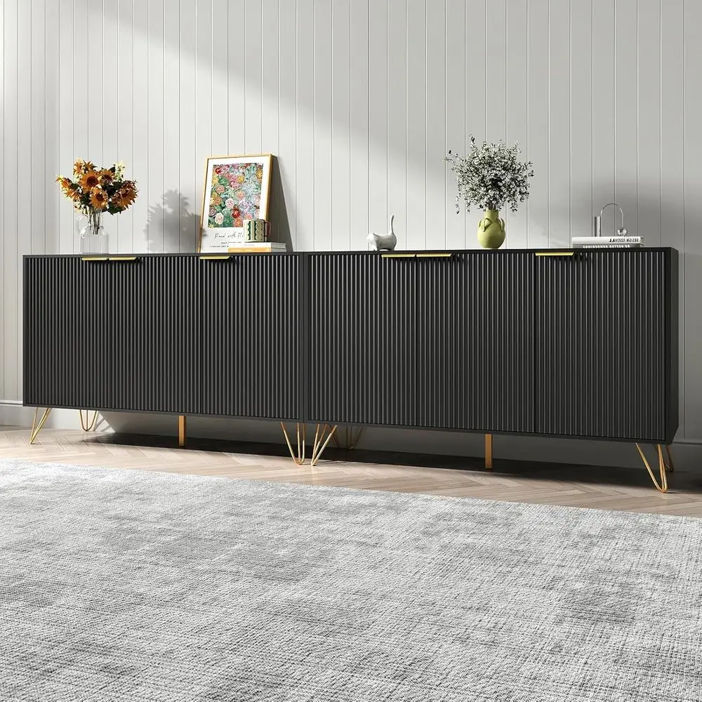 

2-дверный шкаф для хранения с 3 ящиками, тумба-сервант на металлических ножках для кофе-бара, для кухни, столовой, гостиной, черный цвет