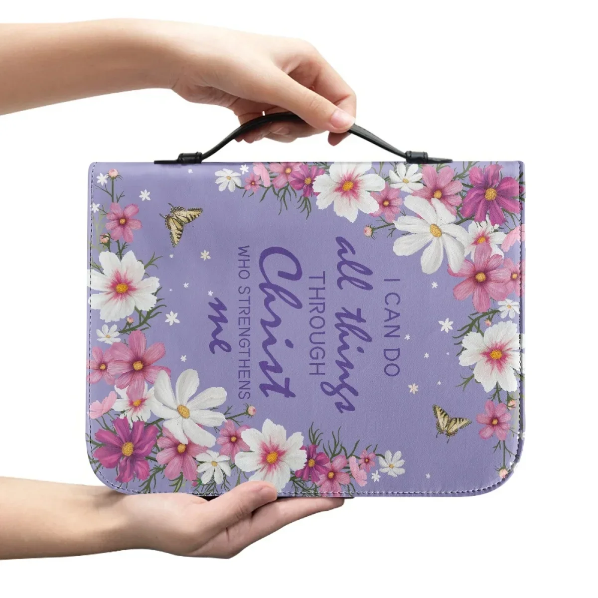 Pretty Floral Bible Verse Print Women Holy Bible Bag PU Leather Christian Bags Exquisite Customiz Gift Study Book Storage Boxes