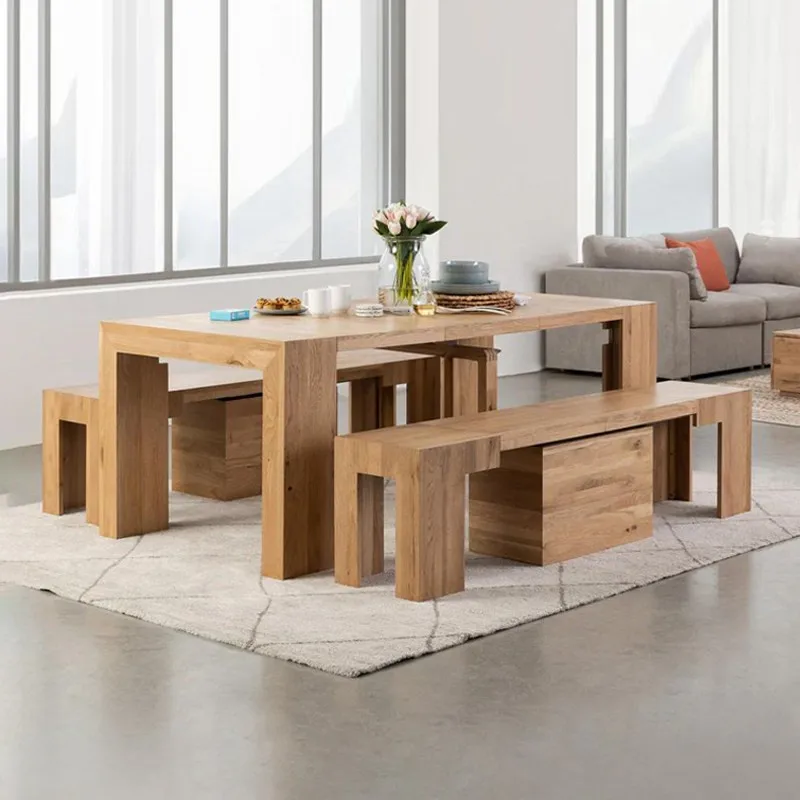 Nordic telescopic dining table solid wood household stacked invisible table multi-functional space-saving dining table and chair