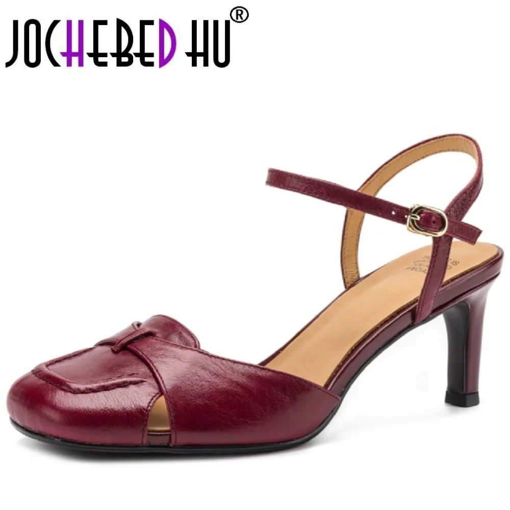 

【JOCHEBED HU】summer new women's Handmade Genuine leather band braided sandals Square toe high quality soft comfort shoes 34-40