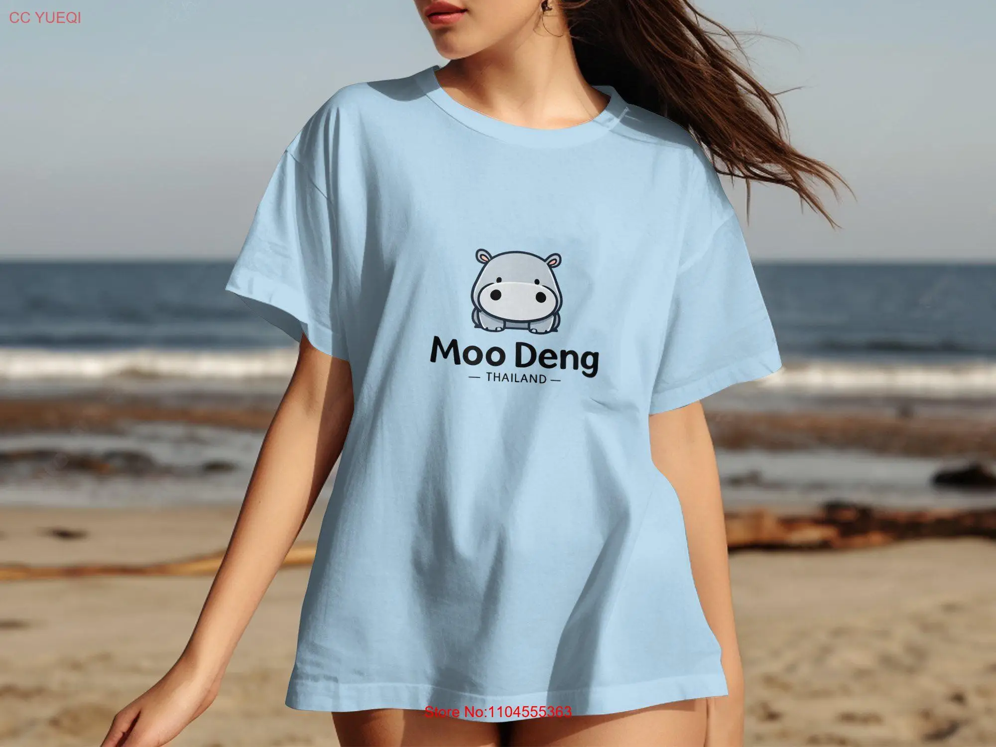 Linda camiseta de hipopótamo, Animal de dibujos animados, Moo Deng, diseño de Tailandia, dibujo divertido para todas las edades, regalo único de manga larga o corta
