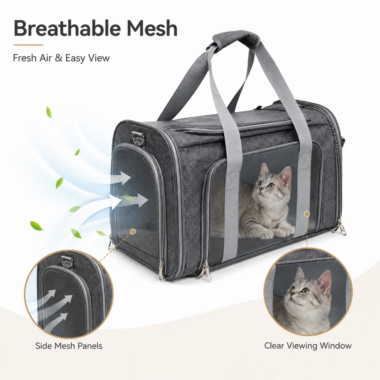 Portable Pet Carrier Bag for Cats and Small Dogs, Breathable Mesh Travel Tote, Soft Sided Cat Carrying Bag for Vet Visits Outdoo