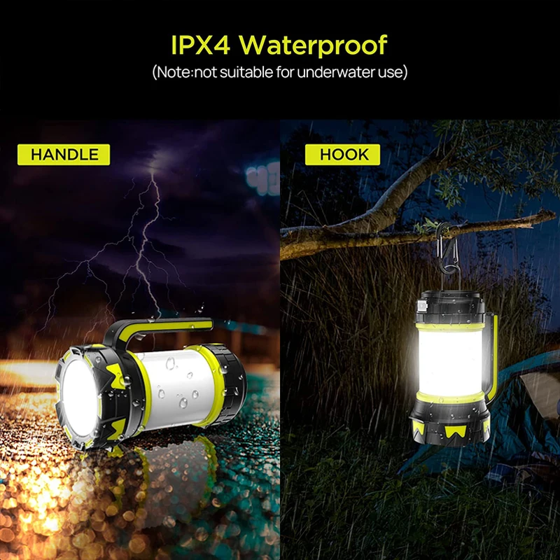 Lámpara de campamento LED para acampar, linterna recargable por USB, foco regulable, luz de trabajo, reflector impermeable, linterna de emergencia