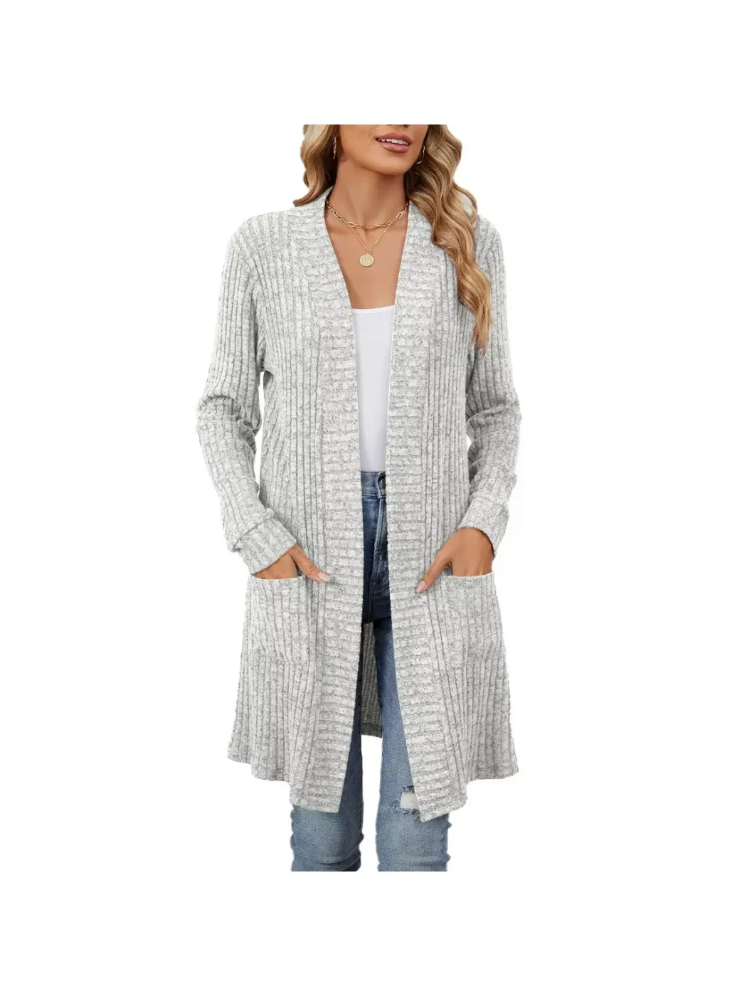 Women Long Sleeve Pocket Cardigan Tops