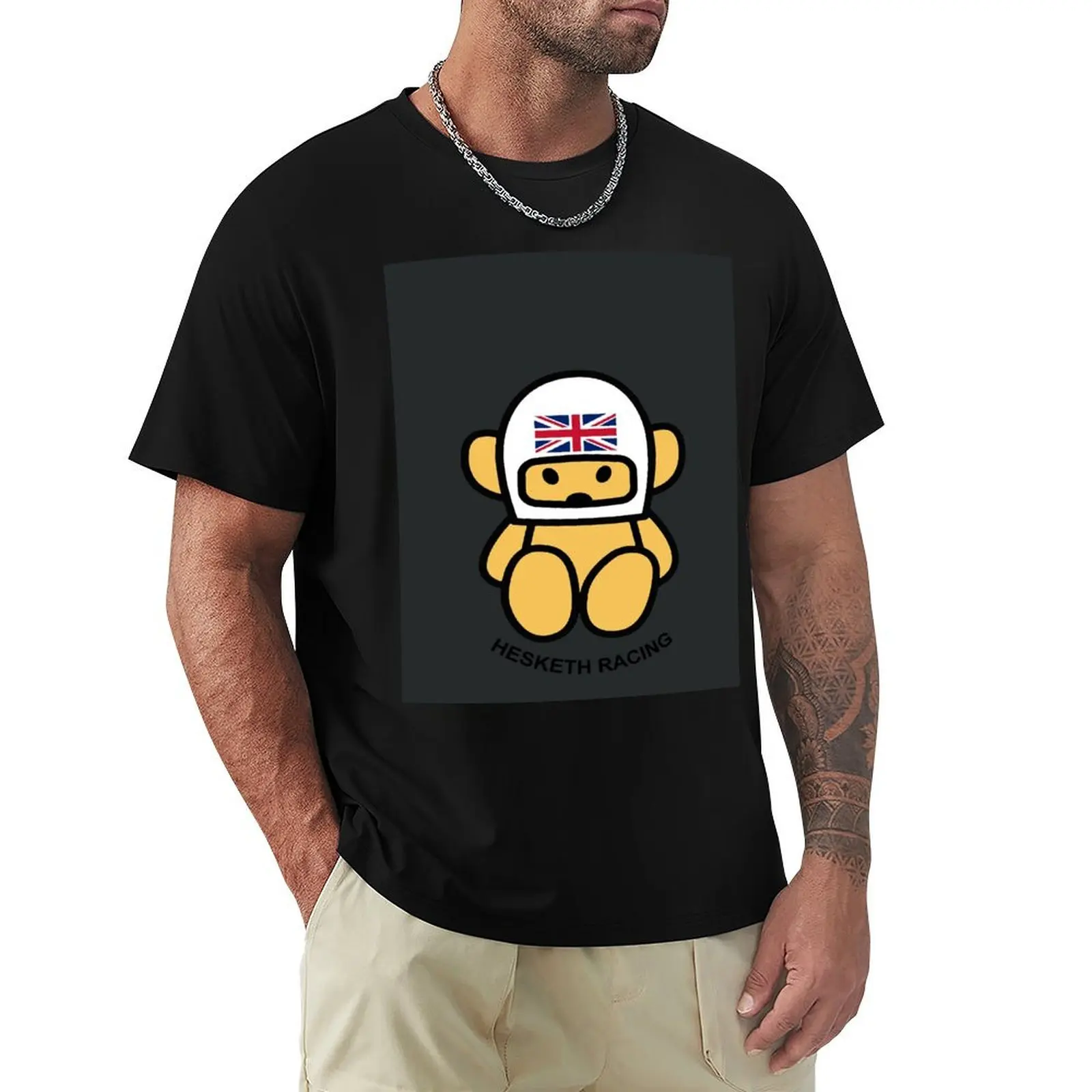 

JAMES HUNT Teddy bear-breasted HESKETH RACING White helmet T-Shirt anime tshirt cotton graphic tees mens cotton t shirts
