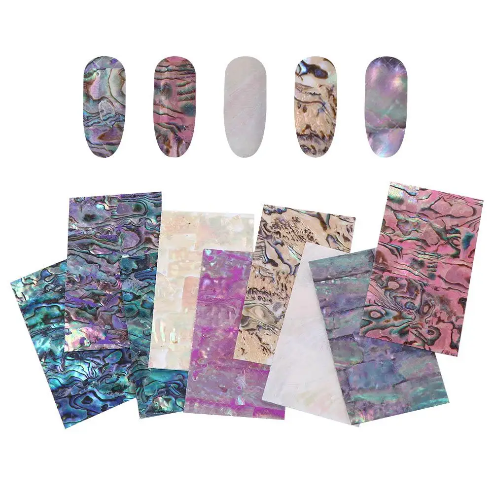 Glimmer-Abalone Shell Fatia para Nail Art, Manicure Nails Foils, Nail Art Decoração, DIY decalques de unhas, Gradiente Sereia Flocos, 3D Nail Sticker