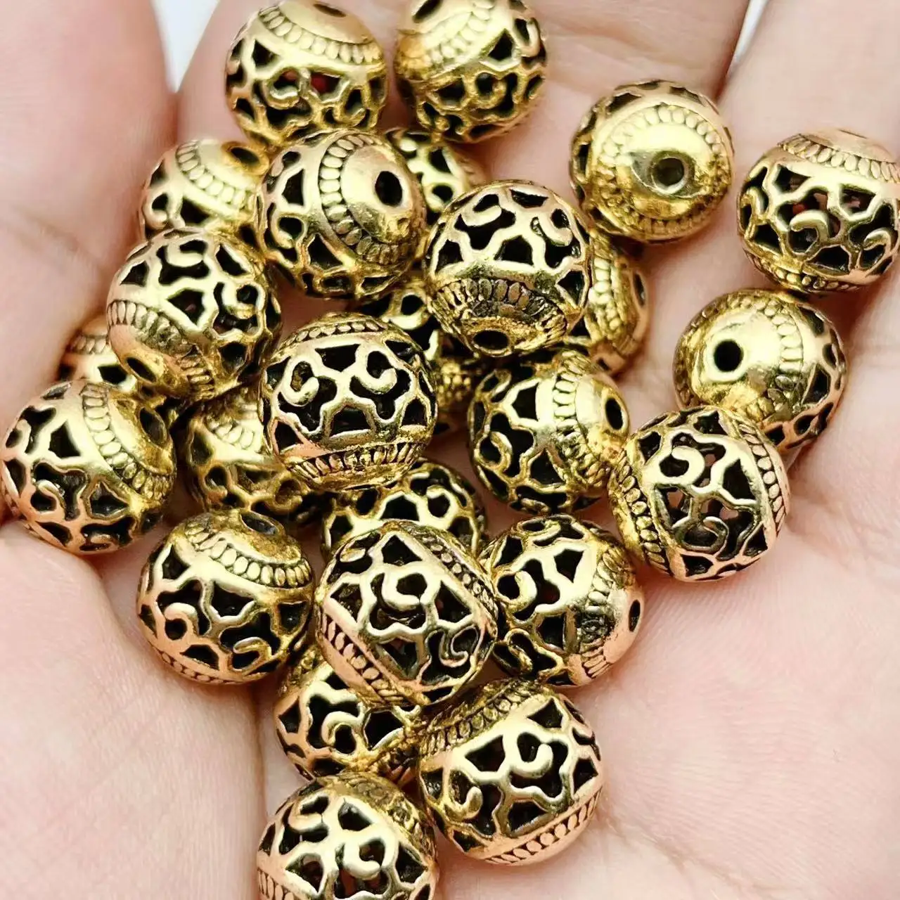 Juya 10 20 Stück/Lot 10 12mm Gravierte Perlen Hohl Antik Gold Silber Beschichtete Metallperlen für DIY Damen Herren Perlenarbeiten Schmuckherstellung – Detail 18