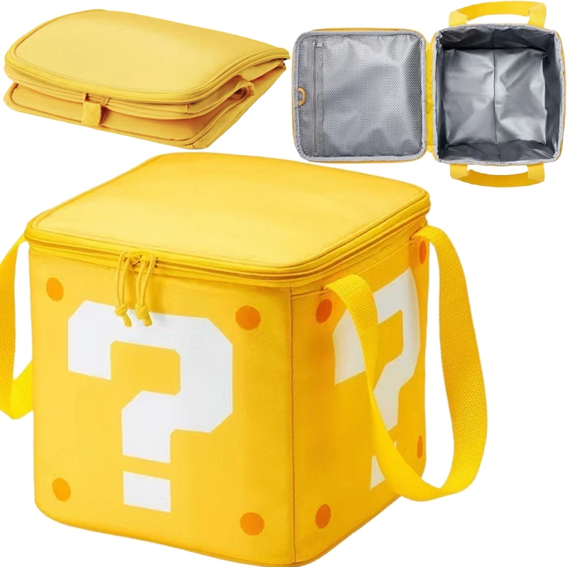 Super Mario Bros Question Mark Portable Lunch Bag Food Thermal Box Waterproof Cooler Lunchbox with Shoulder Strap Insulated Case