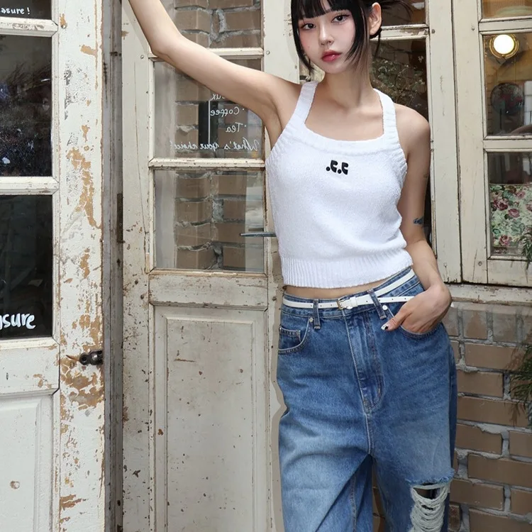 Jeans Donna Pantaloni a gamba larga Denim con foro Vita media Tasche lavate invecchiate Lunghezza pavimento 2025 Pantaloni dritti streetwear