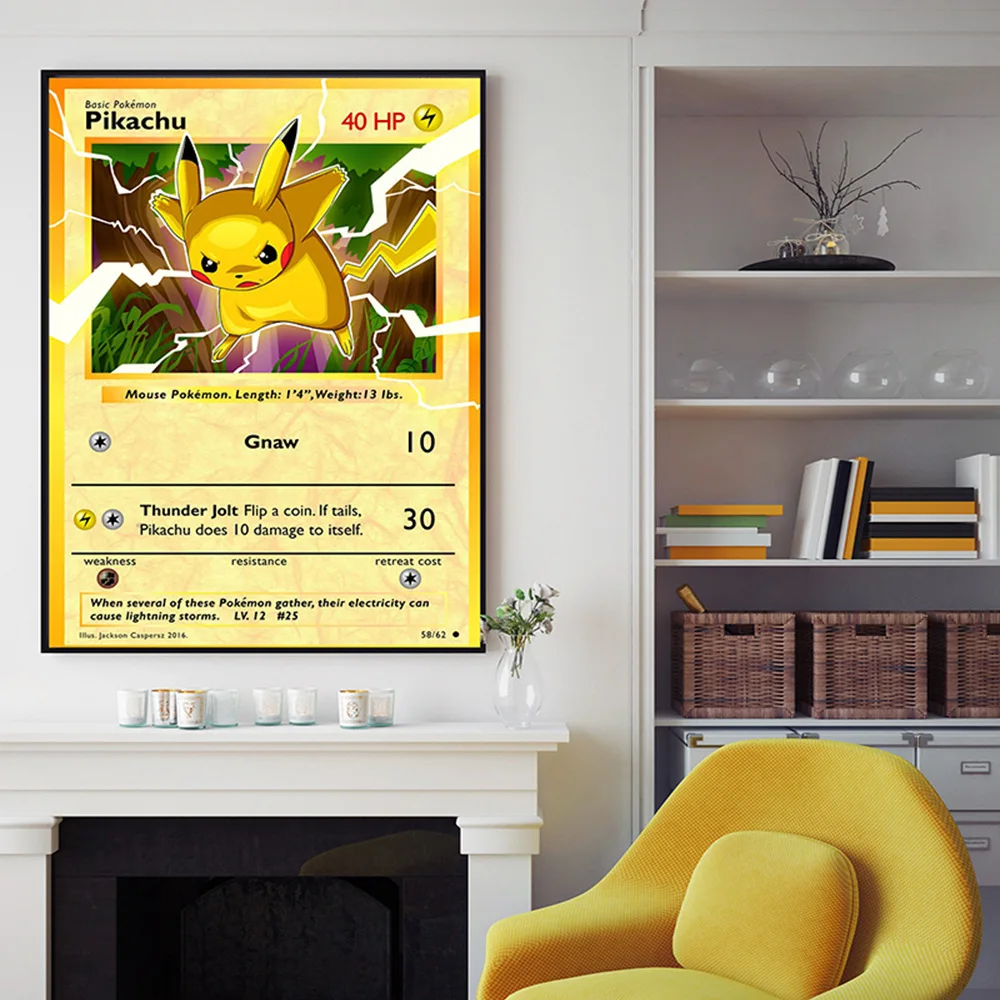 Póster de Pokémon periférico de Anime japonés, decoración de Pikachu, Charizard, arte de pared, pintura de lienzo de acuarela, decoración moderna