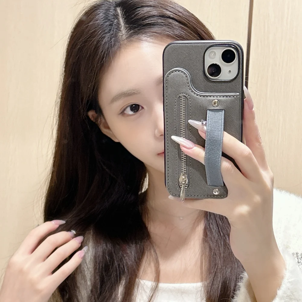 Magnetische Schnalle Karten Slot Leder Telefon Fall Für Vivo X200 Pro Mini/X300 Pro/V40 Lite/V50 mit Zurück Elastische Seil Handgelenk