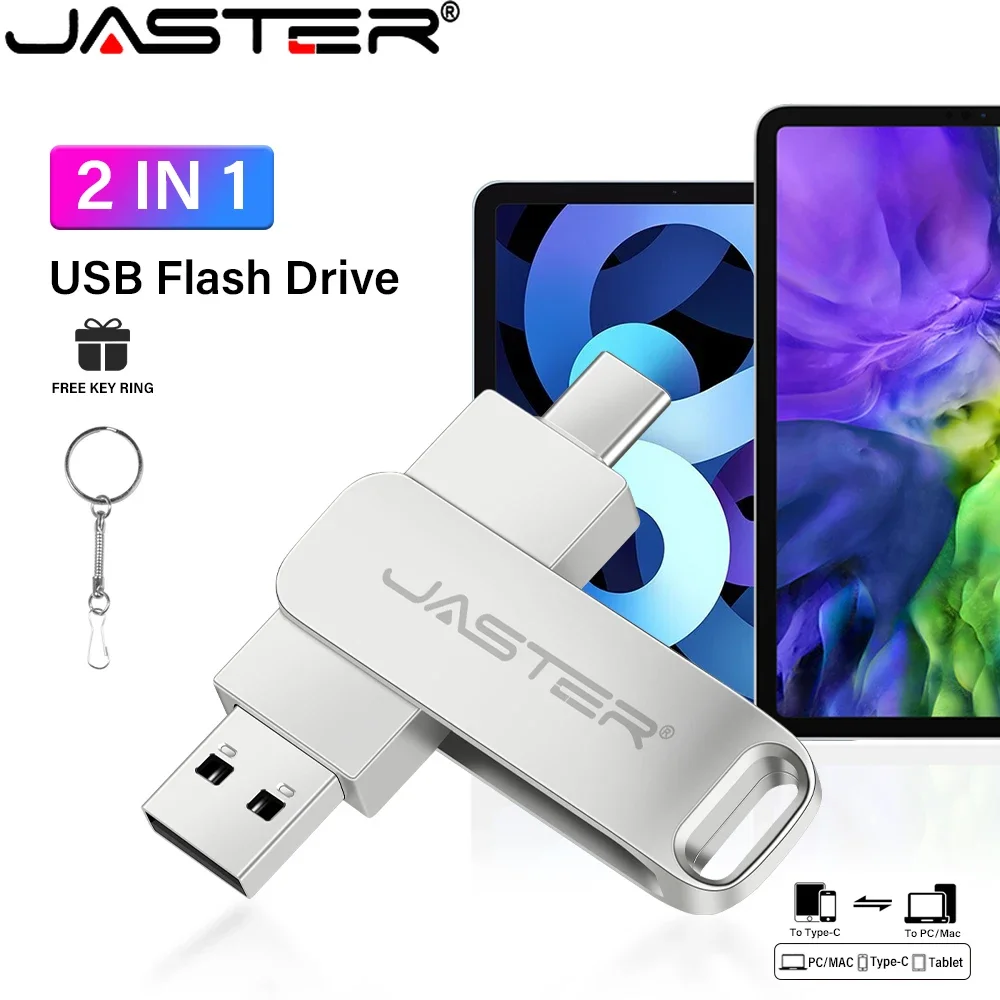 High Speed TYPE-C USB 2.0 Flash Drive 64GB Rotatable OTG Pen Drive 32GB Key Chain Memory Stick for Mobile Phone Silver Pendriv