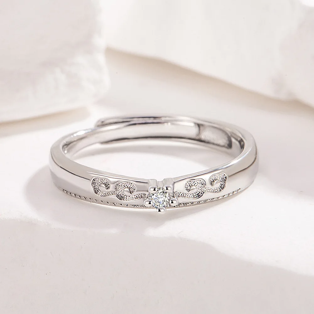 خاتم فضة استرليني 925 نجمة الماس الزركون حلقة مفتوحة زوجين موضة بسيطة حفلة عيد ميلاد الزفاف الذكرى مجوهرات هدية #2