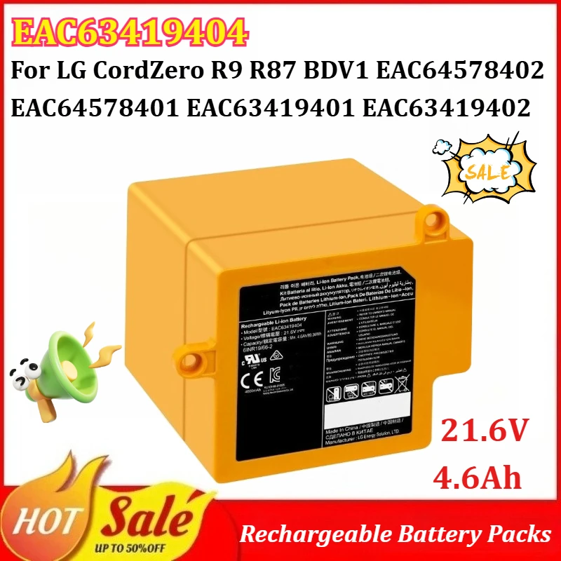 

EAC63419404 21.6V 4.6Ah Rechargeable Battery Packs for LG CordZero R9 R87 BDV1 EAC64578402 EAC64578401 EAC63419401 EAC63419402