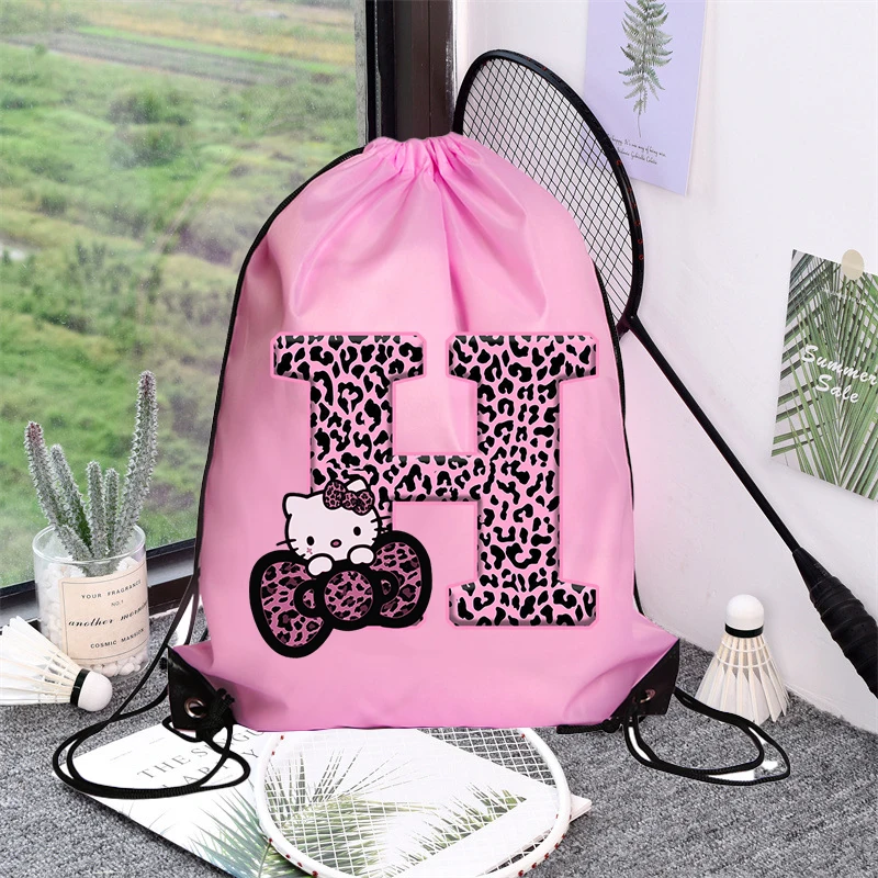 Hello Kitty Drawstring Bag Sports Waterproof Backpack Bundle Pocket Anime Sanrio Terylene Basketball Bags Boys Girls Xmas Gift