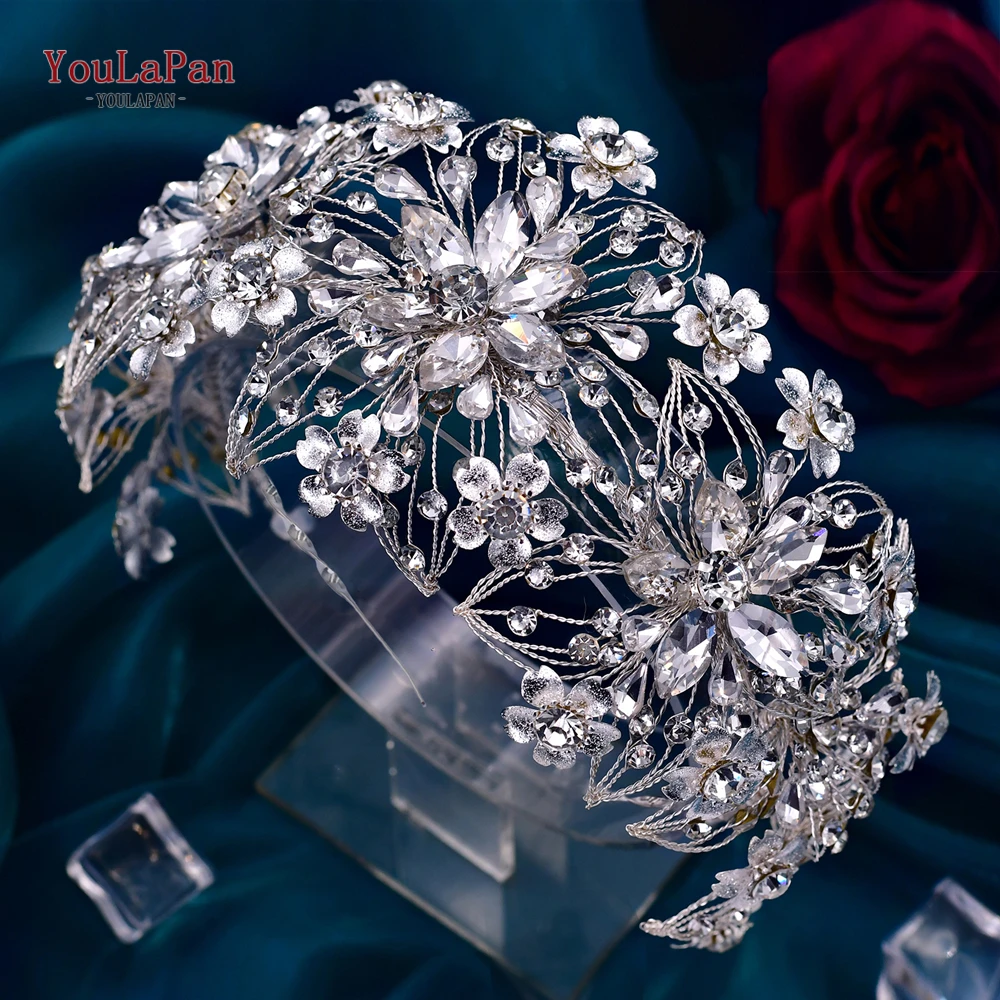 

TOPQUEEN HP459 Flower Bridal Crown Crystal Women Hairbands Bride Tiara and Headdress Wedding Hair Accessories Pageant Crown