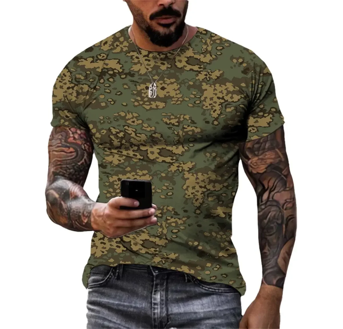 Summer Camouflage Pattern T-shirt Men\'s And Women\'s Fashion Casual Printed Clothing Oversized Street Clothing Short Sleeve Top