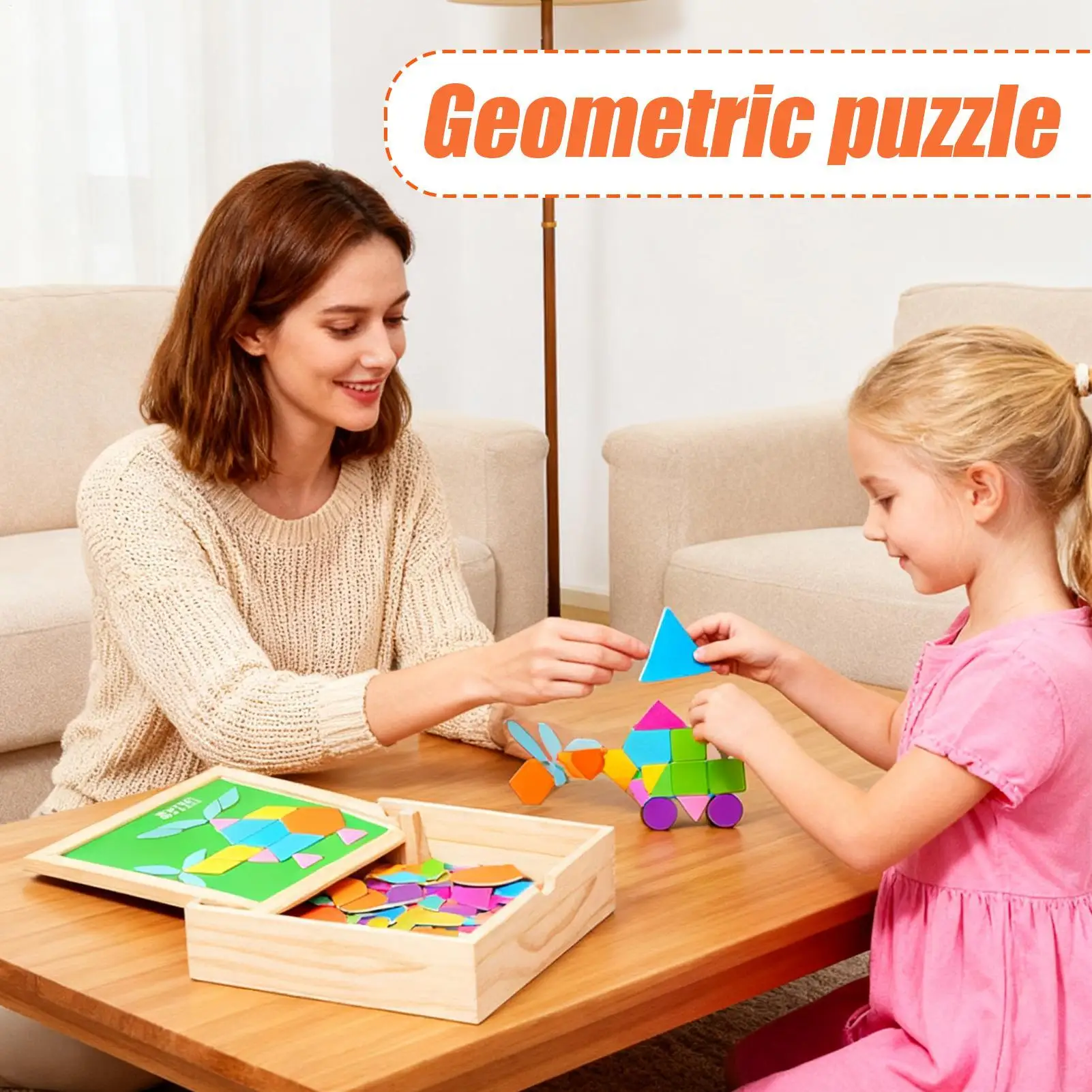 Magnetyczny Tangram Drewniany Puzzle Edukacyjny STEM Zabawka Geometryczna dla Maluchów Przedszkolaków Dzieci Chłopców Dziewcząt Uczniów