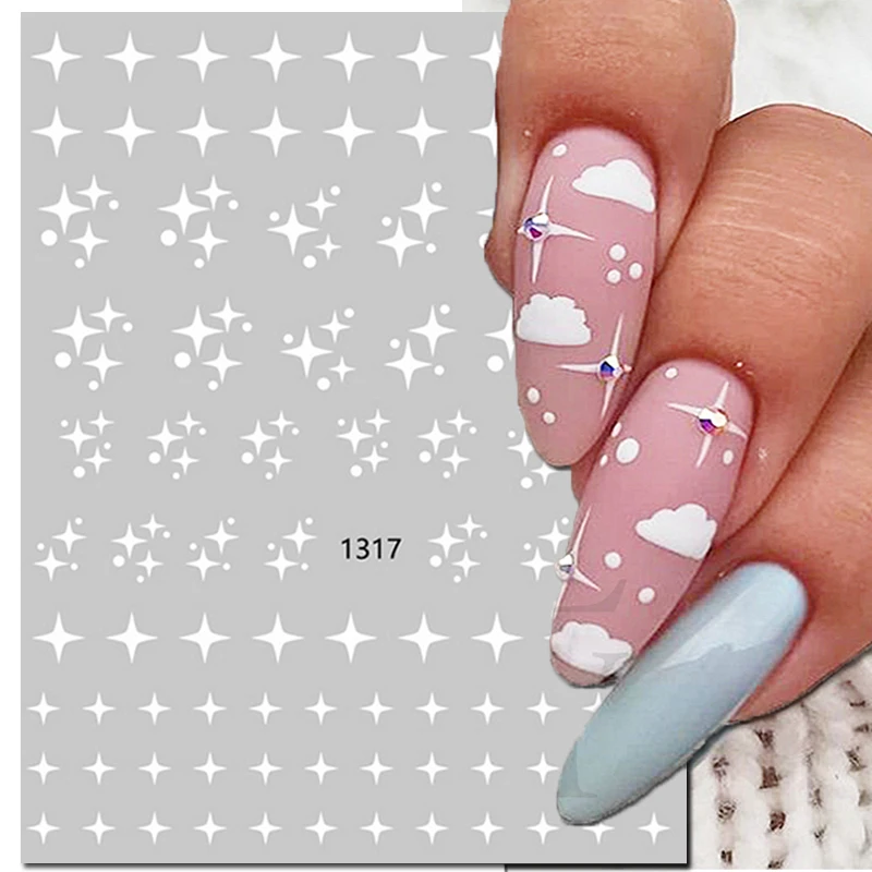 3d Nail Art Decals White Clouds Shining Stars Moon Adhesive Sliders Nail Stickers Decoration For Nail Manicure