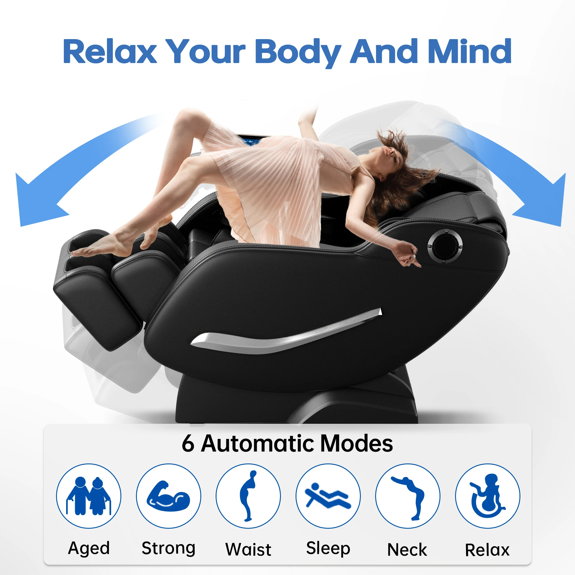 HOMEMASSA Massagesessel Ganzkörper mit Wärme, Massagesessel mit Fußmassage, Bluetooth, Ganzkörper-Shiatsu-Massagegerät ohne Schwerkraft