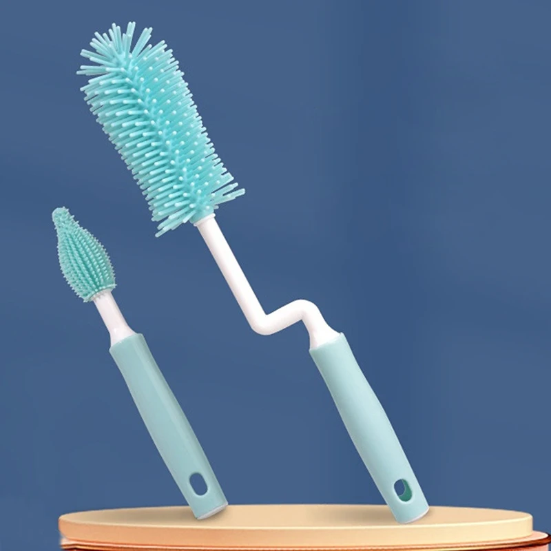 Silicone bottle Brush Cleaning set Baby straw pacifier Brush 360 degree upright long handle rotary cleaning brush set